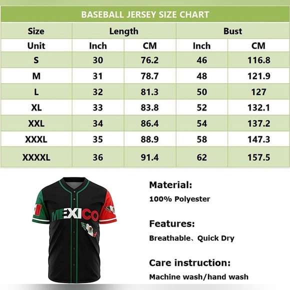 New w Tags Mens Mexico National Baseball Jersey Multiple Sizes - Picture 6 of 8